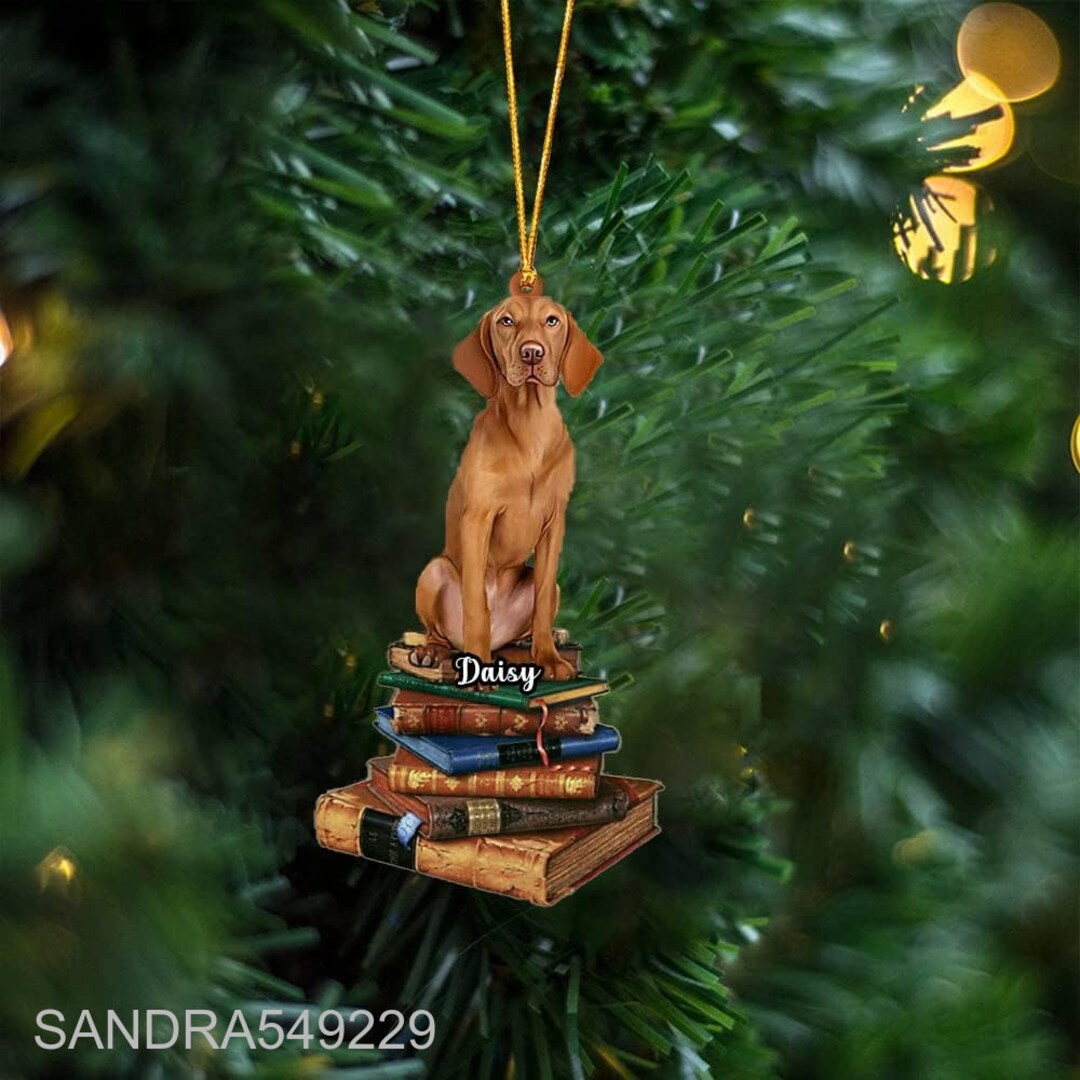 Personalized Vizsla Sit on the Book Wood Ornament Vizsla Xmas Etsy