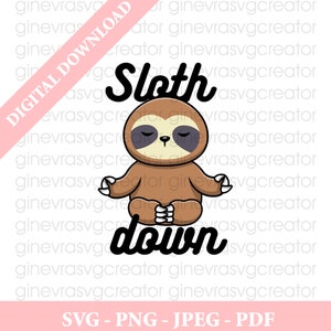 Sloth Svg &quot;Sloth Down&quot; Svg Png Jpeg Sloth Moth Cute Ornament Clipart
