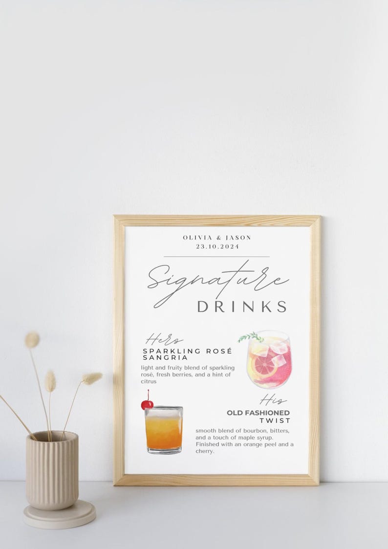 Personalized Wedding Cocktail Menu His and Hers Signature Cocktails