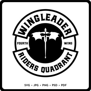 Fourth Wing Riders Quadrant Wingleader SVG Fourth Wing Birthday Party Decal Fourth Wing Shirt SVG Fourth Wing Merch PNG-cadeau voor boekenliefhebber
