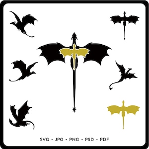 Vierde vleugel draak silhouet SVG-bundel vierde vleugel Tairn en Andarna vierde vleugel bladwijzer sticker vierde vleugel Merch PNG-cadeau voor boekenliefhebber