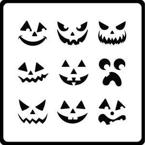 Pumpkin Carving Stencil Bundle: Jack-o&#39;-Lantern Face SVG, PNG (Digital Download)