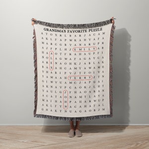 Personalized Puzzle Woven Blanket, Custom Name Text Throw, Christmas Present,Unique Gift For Grandma-Grandpa, Fringed Tapestry 50x60 inches