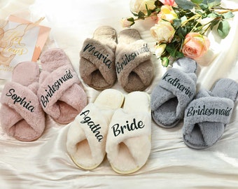 Custom Fluffy Bridesmaid Slipper,Bachelorette Party Gifts,Bridal Shower Gift,Personalized Gift,Bride Slipper,Bridesmaid Gifts Proposal