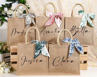 Brautjungfer Taschen, Jute Tasche mit Name, Brautjungfer Tasche, Jute Tasche mit Alphabet Schal, Jute Tasche für Brautjungfer Geschenk