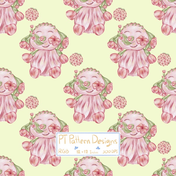 Hand Drawn Flowers drawn as elephants Seamless Pattern,suitable for printing on children’s clothing & the other thing,watercolor style.