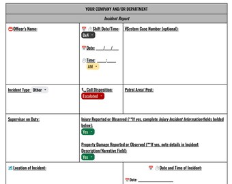 Plantilla de informe de incidentes de seguridad personalizable con campos desplegables: descarga digital, editable y fácil de usar