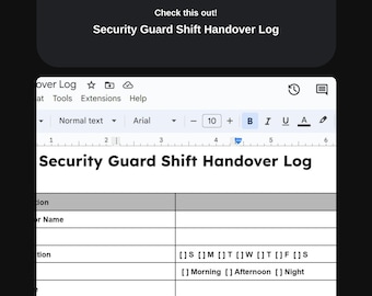 Registro de traspaso de turno de guardia de seguridad personalizable, descargable e imprimible