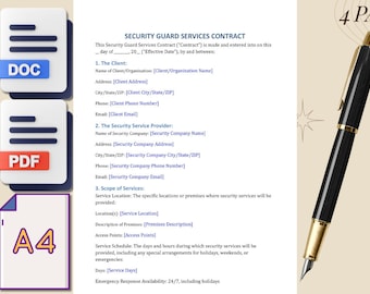Plantilla de contrato de guardia de seguridad editable: PDF y Word (descarga digital)