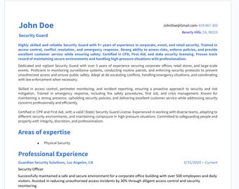 Generador de currículums de guardia de seguridad: Entrega en 24 horas