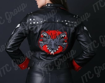 Inspired Arcane Season 2 Vi Cropped Leather Jacket | Handmade League of Legends Cosplay | Piltover Enforcer Punk Moto Gear | MADE TO ORDER