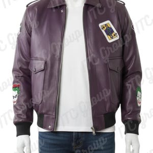 Chaqueta de cuero del Joker Goon hecha a mano / Chaqueta estilo bombardero estilo motociclista inspirada en Batman 1989 / Ropa de calle de villano de Ciudad Gótica / Regalo para fans del Joker