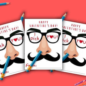 Valentijnsdag tag I Pick You Funny School Valentijnsdag kaart potloodhouder Valentine for Class Diy Valentijnsdag Tags direct downloaden