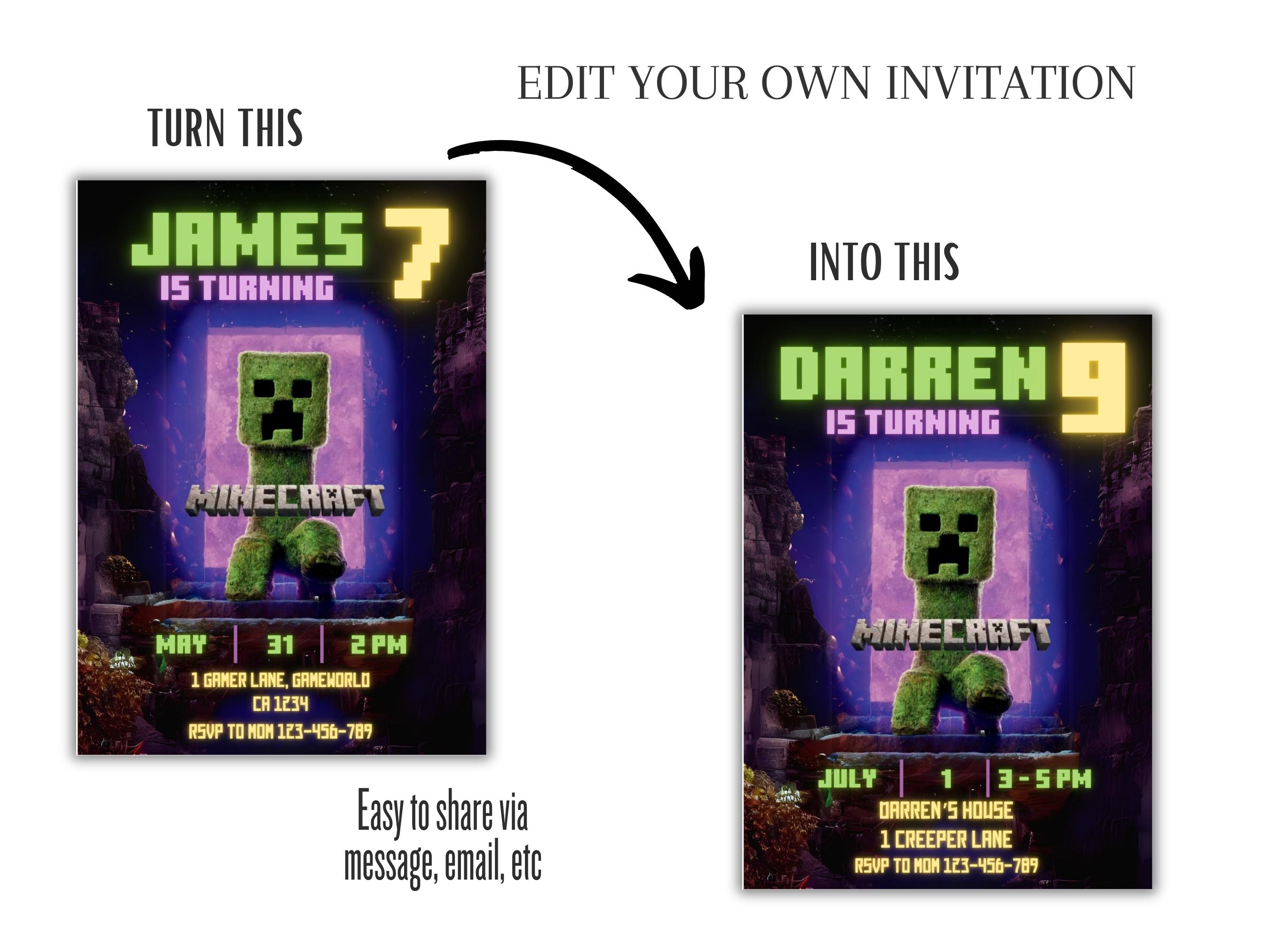 Minecraft Editable Invite - PDF & Canva