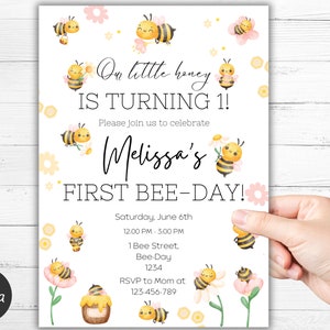 First Bee Day Invitation 1st Birthday Invitation Birthday Cute Bee Day Birthday Invite First Bee Day Party Invitation Digital Download