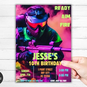 Paintball Birthday Invitation Paintball Invitation Birthday Invite for boys and girls Paintball Birthday Invitation Party Invitation