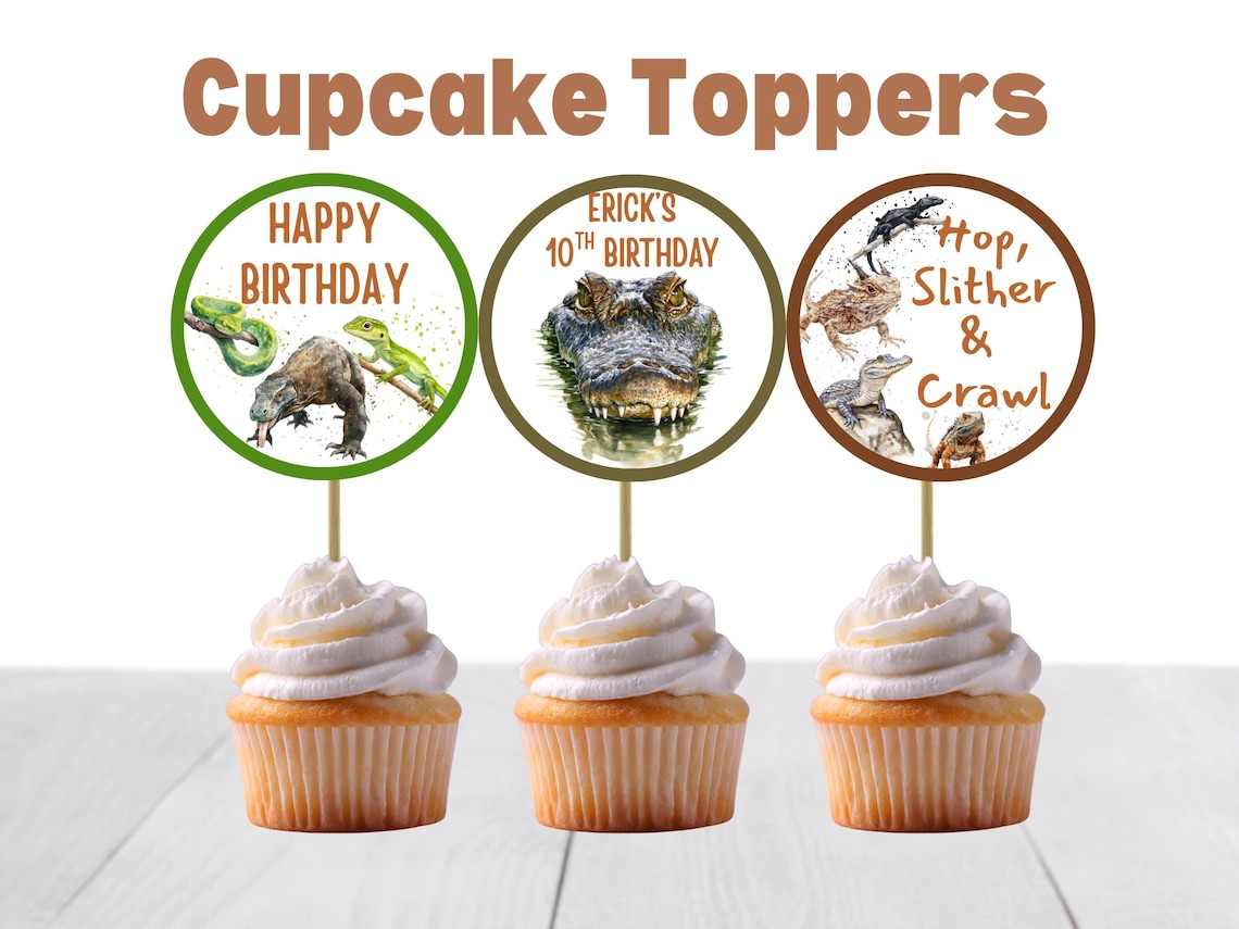 Reptile Cupcake Toppers Birthday: Crocodile, Snake, and More Cupcake ...