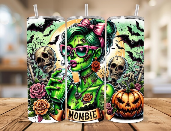 Mombie Halloween Tumbler Wrap: 20 oz Skinny Tumbler Design (Digital Download)