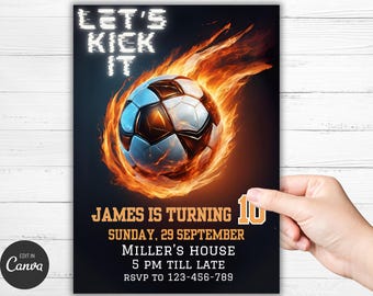 Invitación de cumpleaños de fútbol: invitación editable para fiesta de niños