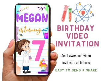 Science Video Birthday Invitation Science Video Invitation Video birthday invite for girls science birthday invitation party invitation