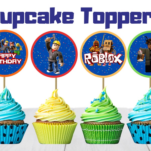 Roblox Cupcake Toppers Birthday Favors Roblox Party Cupcakes Roblox Cake Pops Topper Roblox Party Decorations Roblox Cupcake