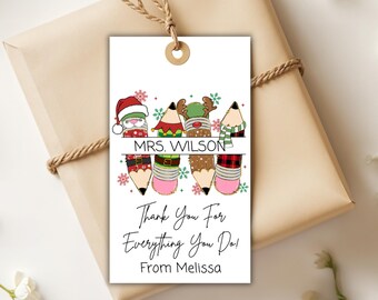 Editable Teacher Thank You Tag Printable Christmas School Label Template Holiday Festive Season Party Favor Instant Download