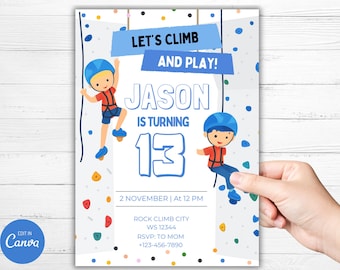 Rock Climbing Birthday Invitation for Boys Climbing Invitation Editable