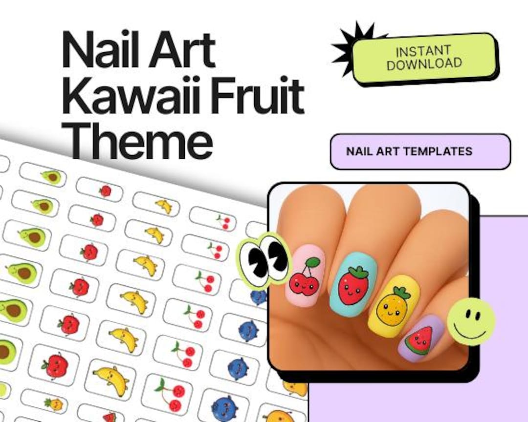 Kawaii Fruit Nail Art Templates Cute Nail Art Making Sheets Digital Download - Etsy