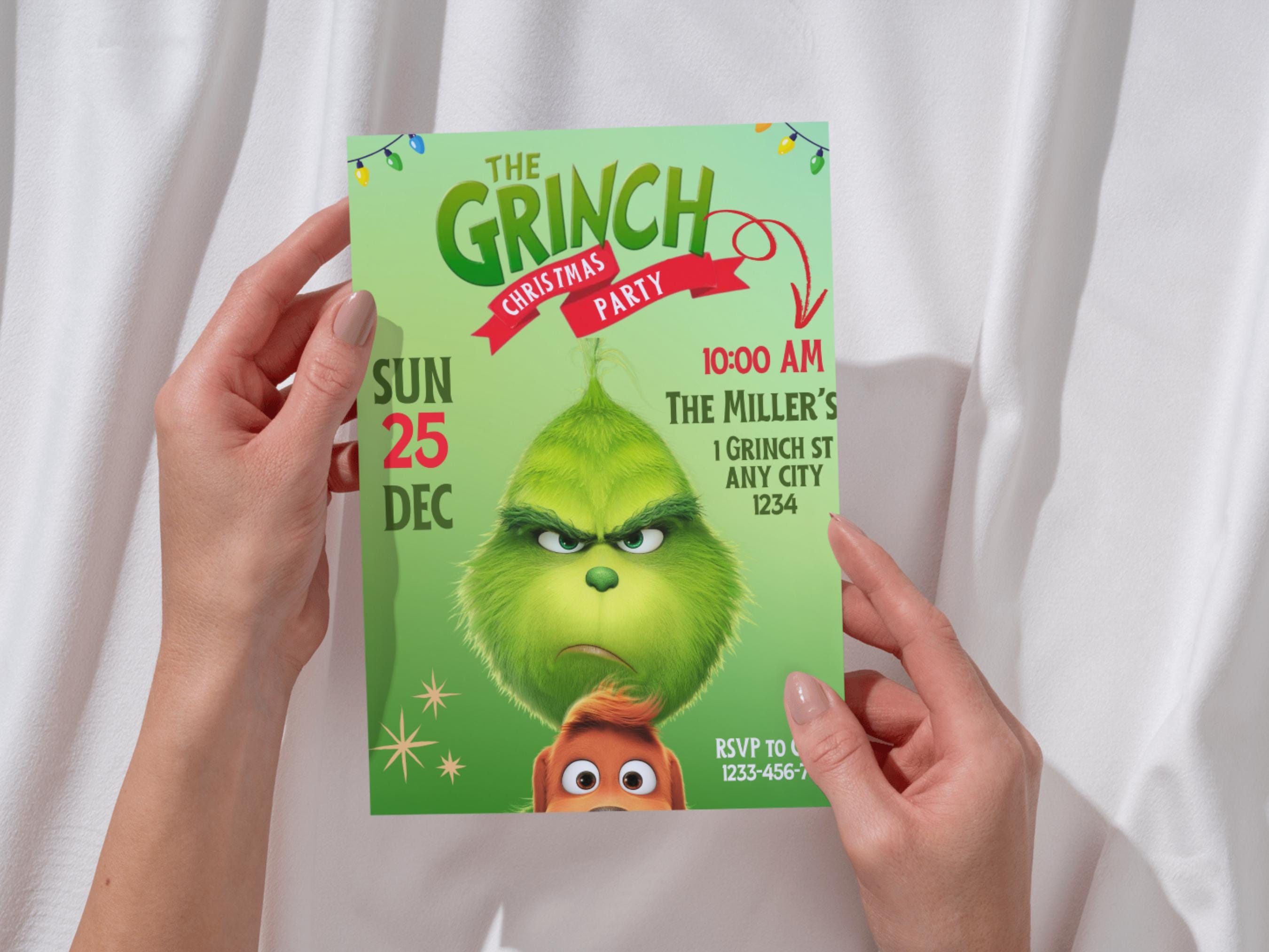 Grinch Christmas Party Invitation: Editable Birthday Invite (5x7 Inch ...