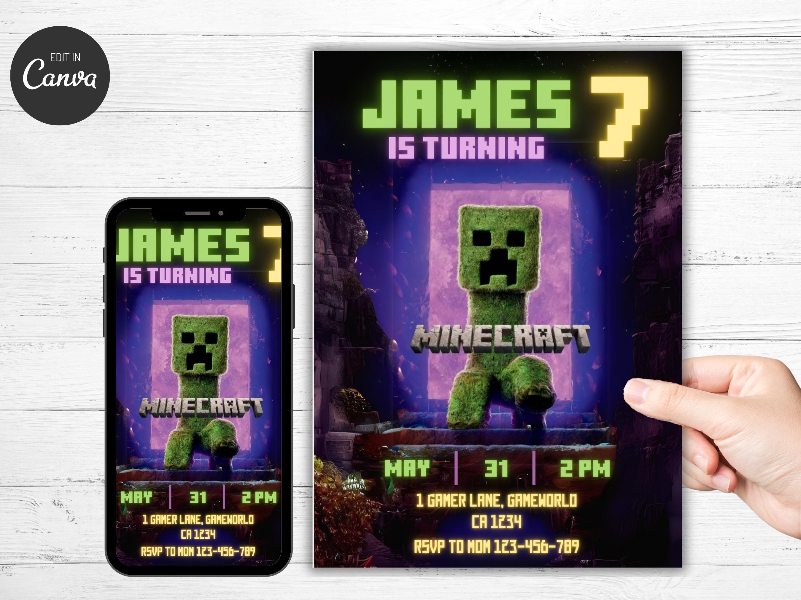 Minecraft Editable Invite - PDF & Canva