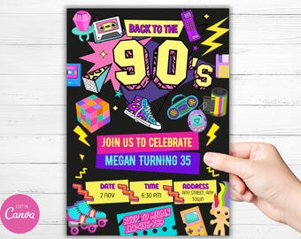 90s Birthday Invitation Back to the 90s Party Invitation Retro Party Disco
