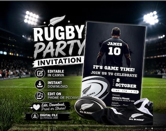 All Blacks Rugby-verjaardagsuitnodiging voor jongens
