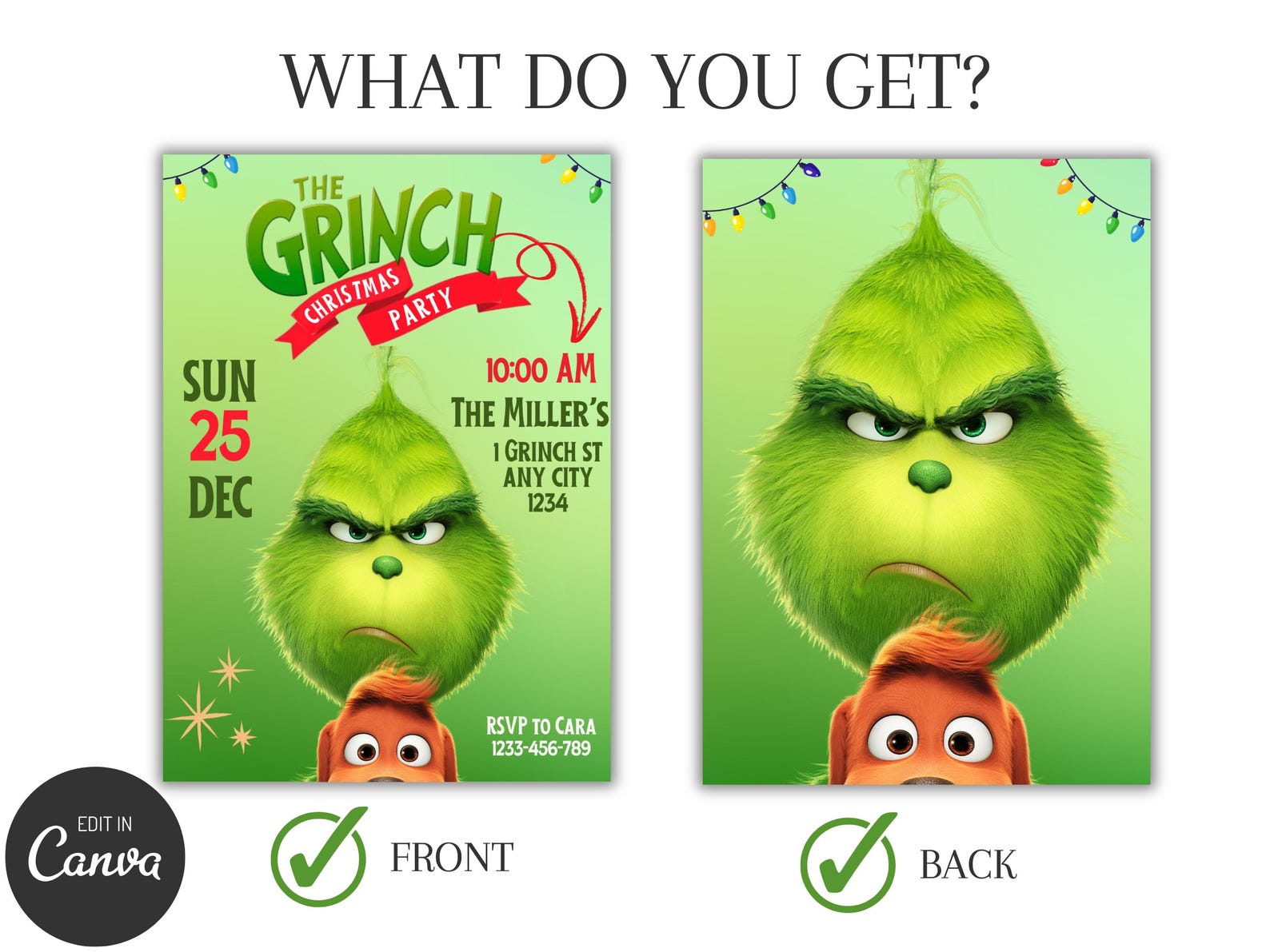 Grinch Christmas Party Invitation: Editable Birthday Invite (5x7 Inch ...