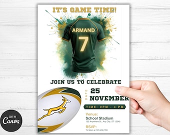 Springboks Rugby Birthday Invitation Editable Rugby Party Invitation