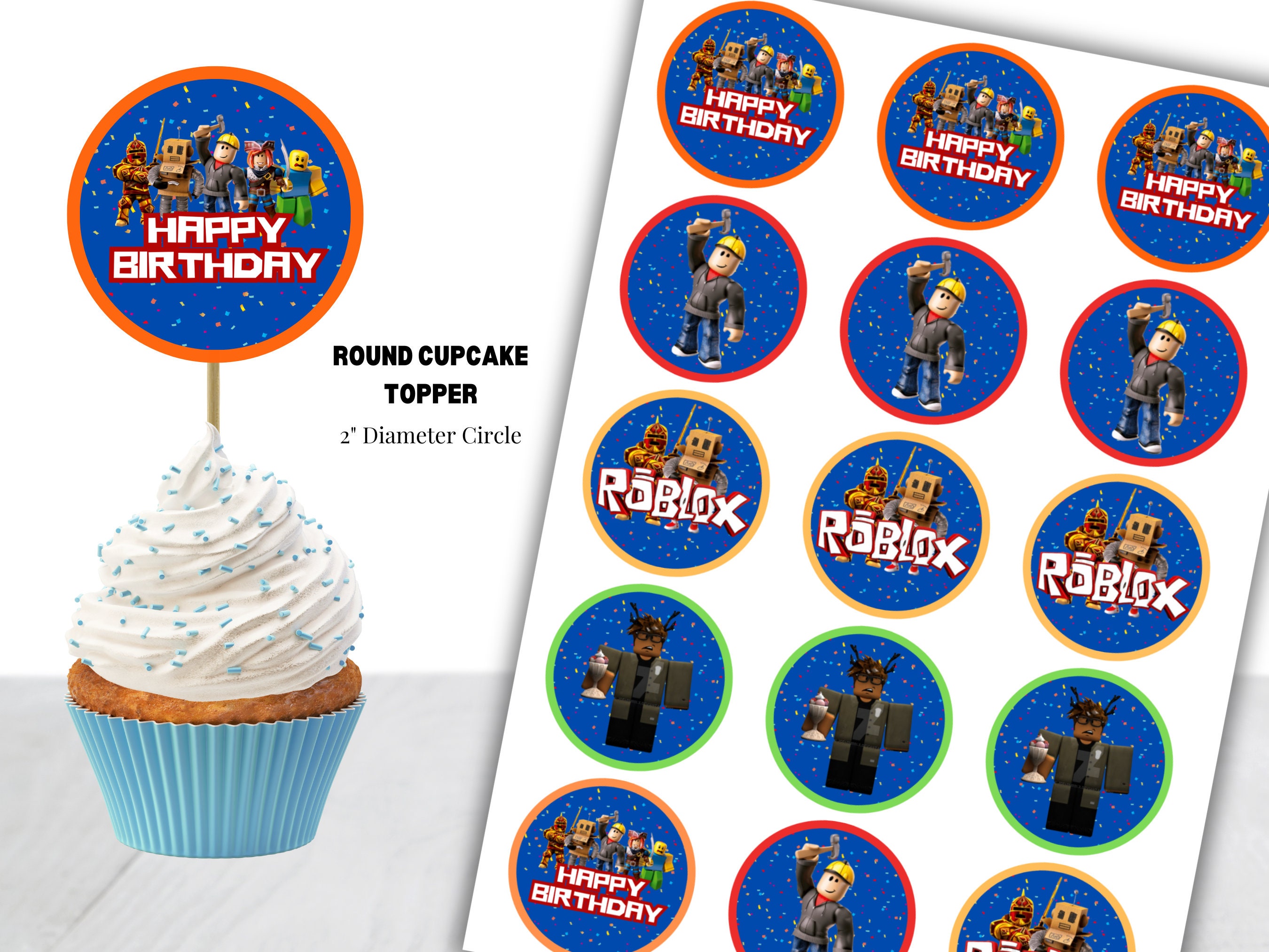 Roblox Cupcake Toppers Birthday Favors Roblox Party Cupcakes Roblox Cake Pops Topper Roblox ...