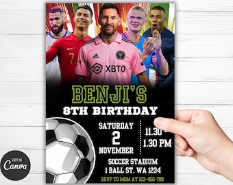 Invitación de cumpleaños de fútbol: invitación editable para fiesta de niños