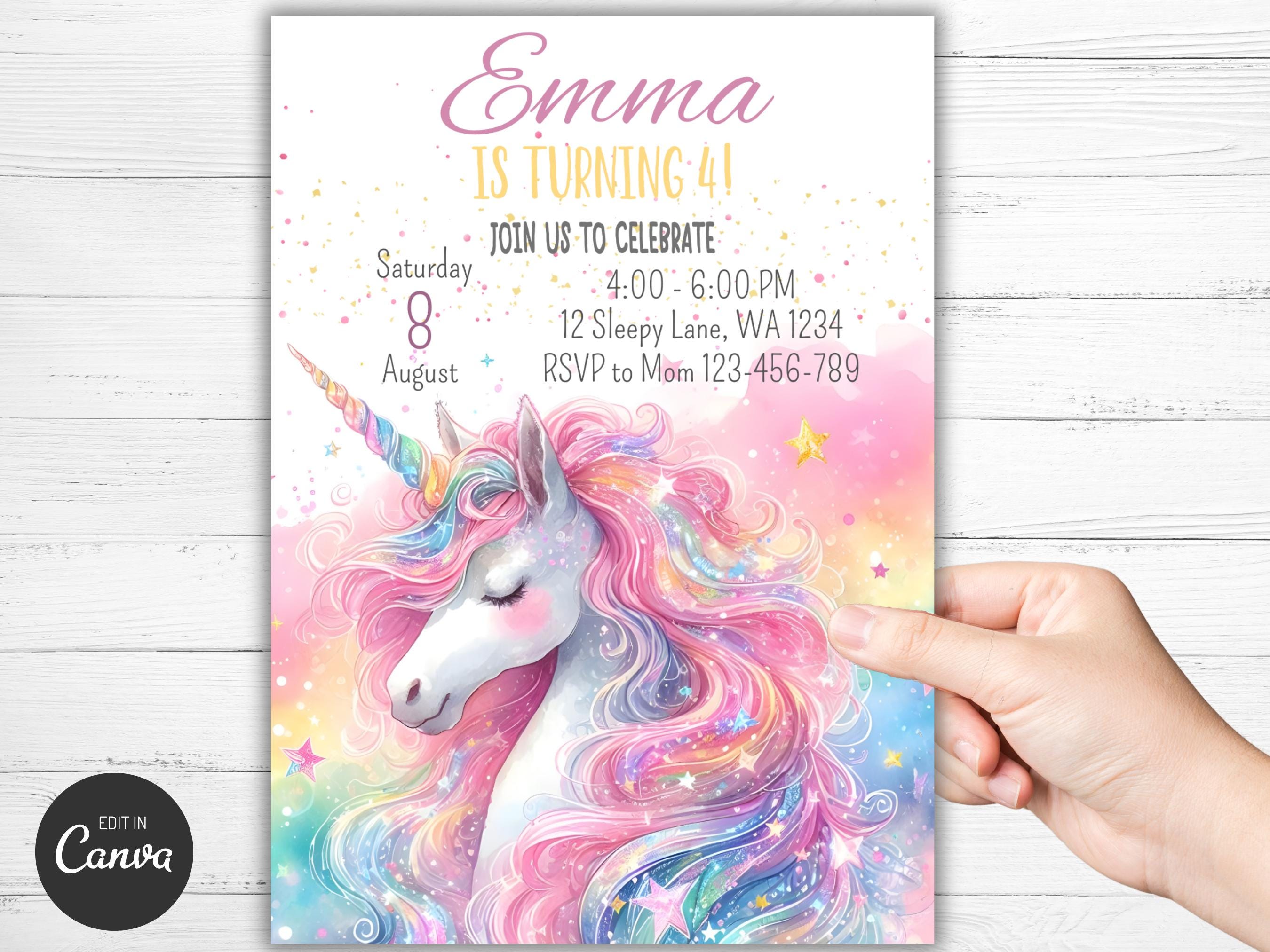 Unicorn Birthday Invitation Rainbow Pastel Magical Unicorn Invite ...