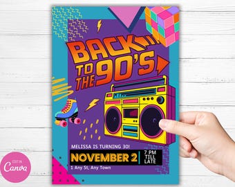 90s Birthday Invitation Flyer Back to the 90s Party Invitation Retro Party Disco Flyer