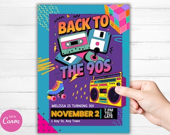 90s Birthday Invitation Flyer Back to the 90s Party Invitation Retro Party Disco Flyer