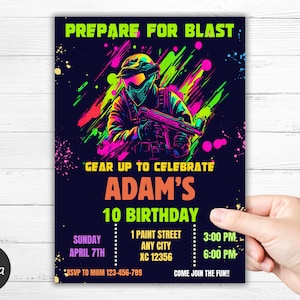 Paintball Birthday Invitation Paintball Invitation Birthday Invite for boys and girls Paintball Birthday Invitation Party Invitation