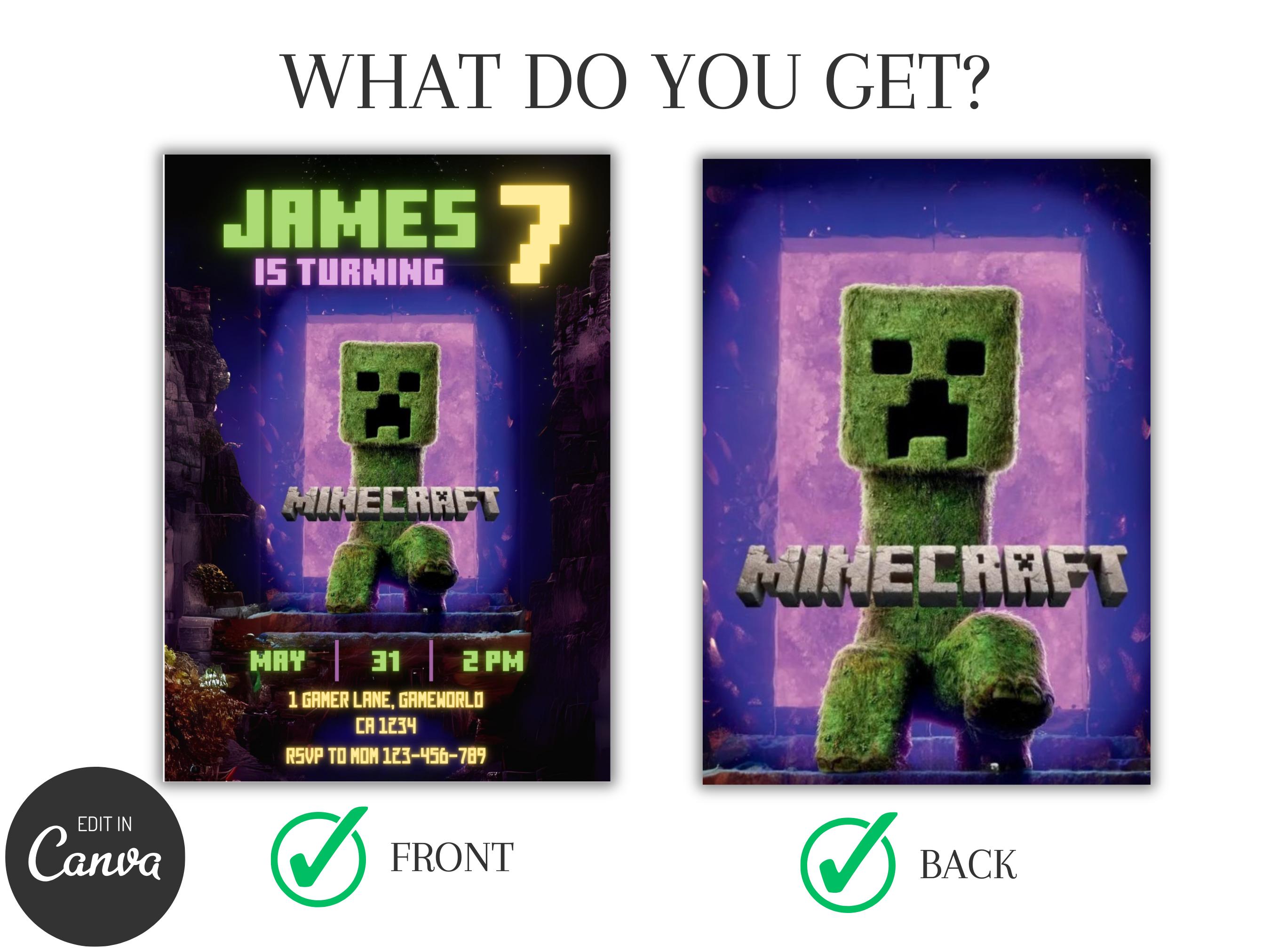 Minecraft Editable Invite - PDF & Canva
