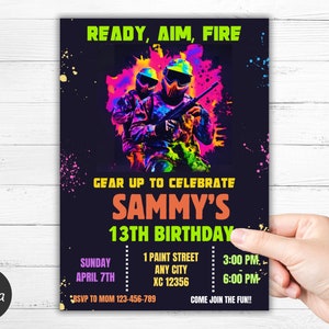 Paintball Birthday Invitation Paintball Invitation Birthday Invite for boys and girls Paintball Birthday Invitation Party Invitation
