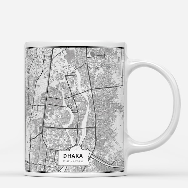 DHAKA Map Print Mug, Premium Dhaka City Coffee Mug, Map of Dhaka