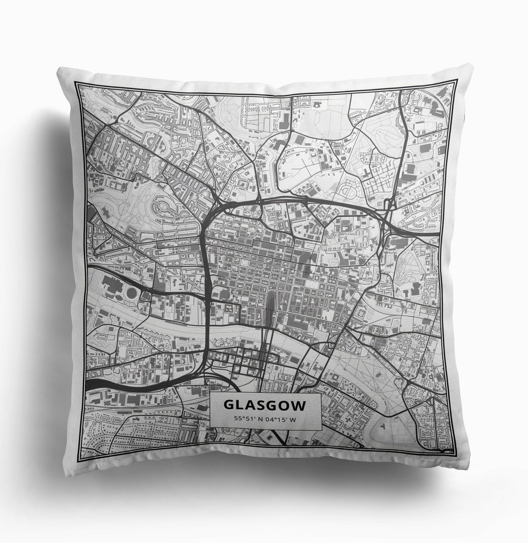 GLASGOW Map Print Pillow, Premium Fabric Glasgow City Pillow, Map of Glasgow Etsy