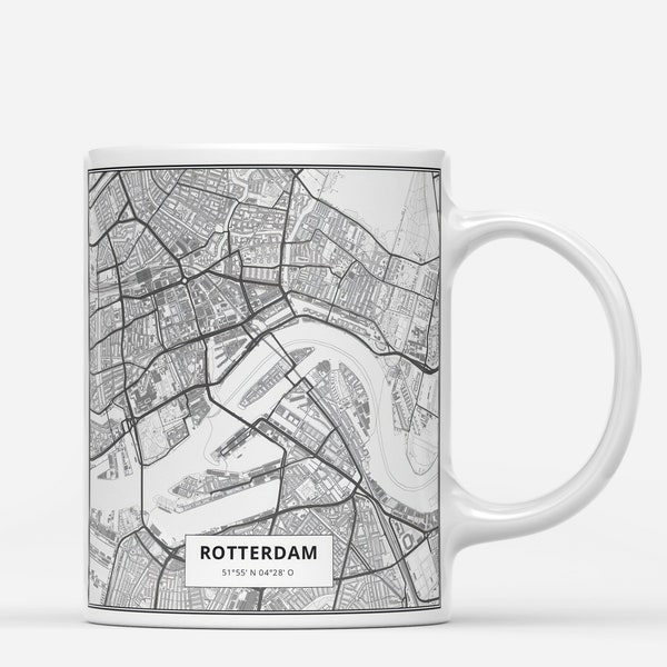 ROTTERDAM Map Print Mug, Premium Rotterdam City Coffee Mug, Map of Rotterdam