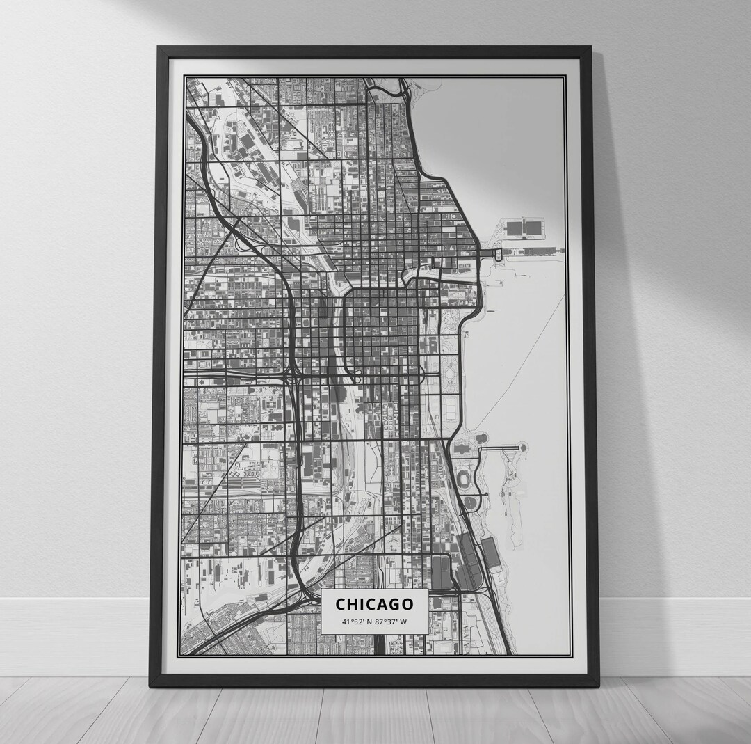 CHICAGO Map Physical Paper Poster, Premium Chicago City Poster Wall Art ...