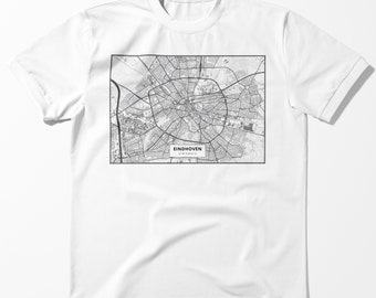 EINDHOVEN Kaart Print Tshirt, Premium Unisex Eindhoven Stads T-shirt, Kaart van Eindhoven