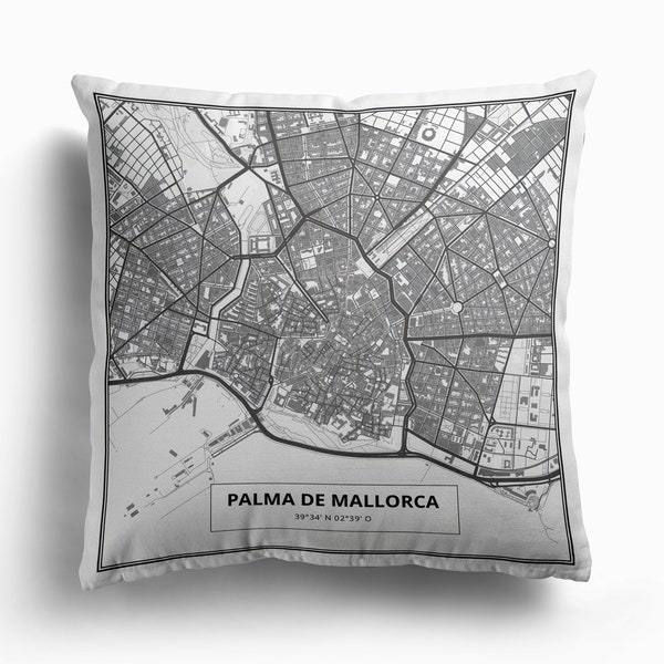 Almohada con estampado de mapas de MALLORCA, almohada de tela premium de la ciudad de Mallorca, mapa de Mallorca