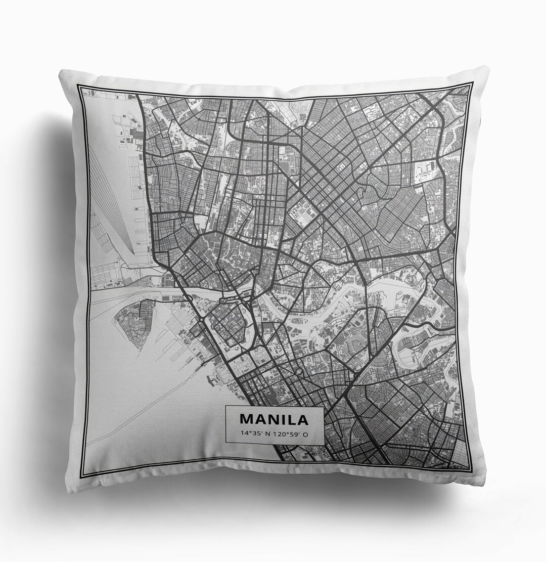 MANILA Map Print Pillow Premium Fabric Manila City Pillow Etsy