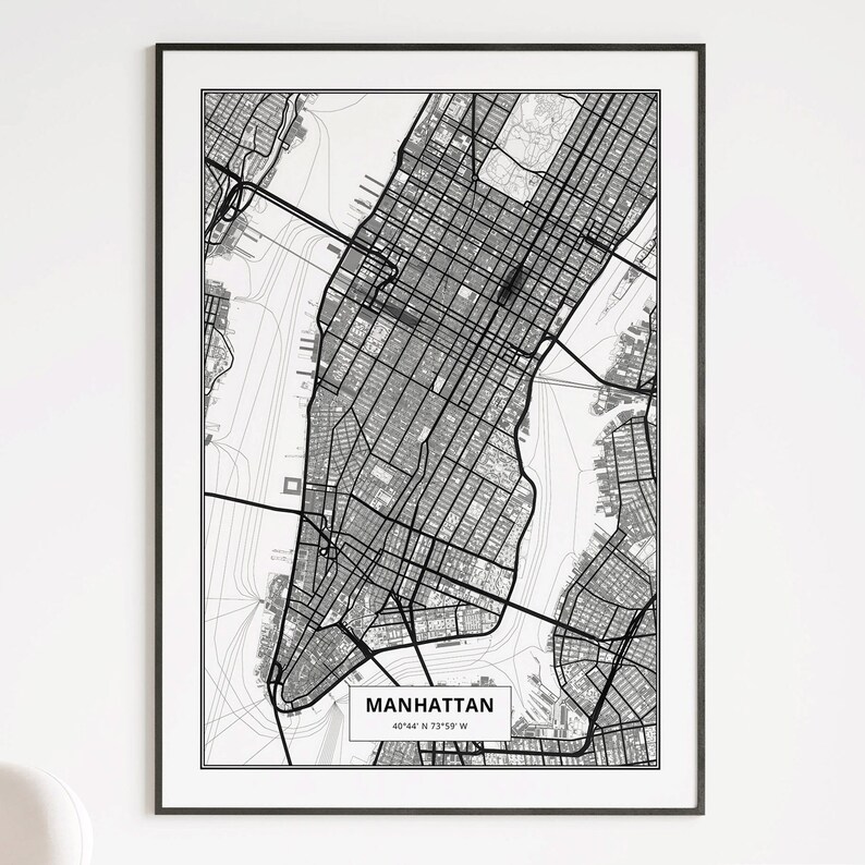 MANHATTAN New York City Map Physical Paper Poster, Premium Manhattan New York City Poster Wall